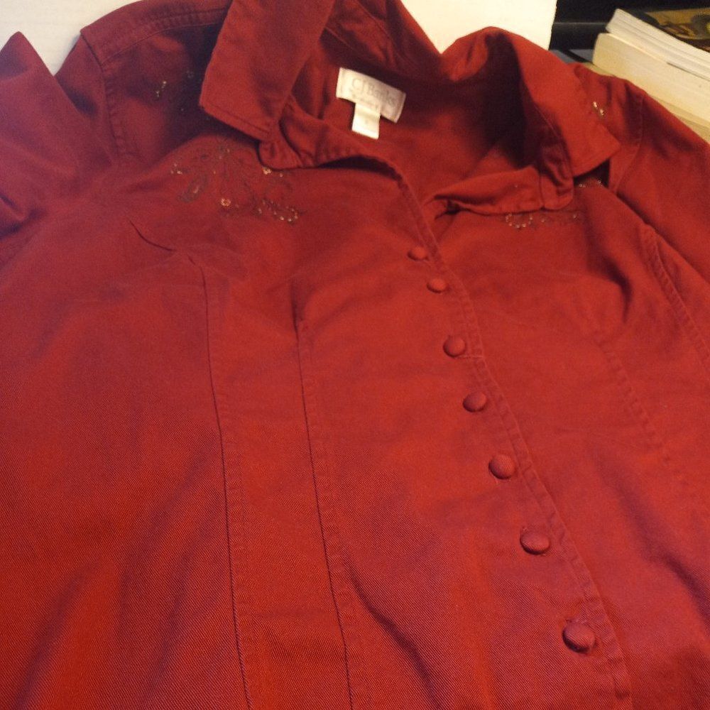 CJ Banks Button Down Rusty Red Long Sleeve Shirt